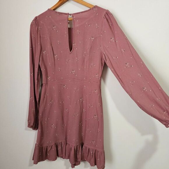 EUC AMERICAN EAGLE OUTFITTERS BLUSH PINK DITSY FLORAL RUFFLED SHORT DRESS SZ M - Picture 2 of 16